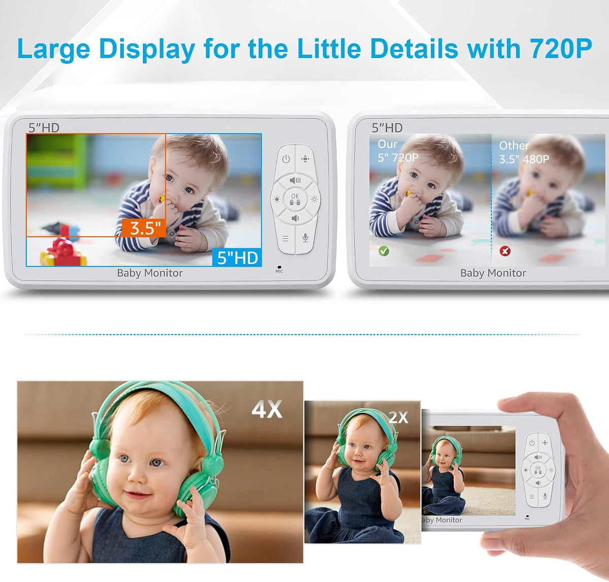 Video Baby Monitor with Camera and Audio, 5 Inch 720p HD Display Y1764