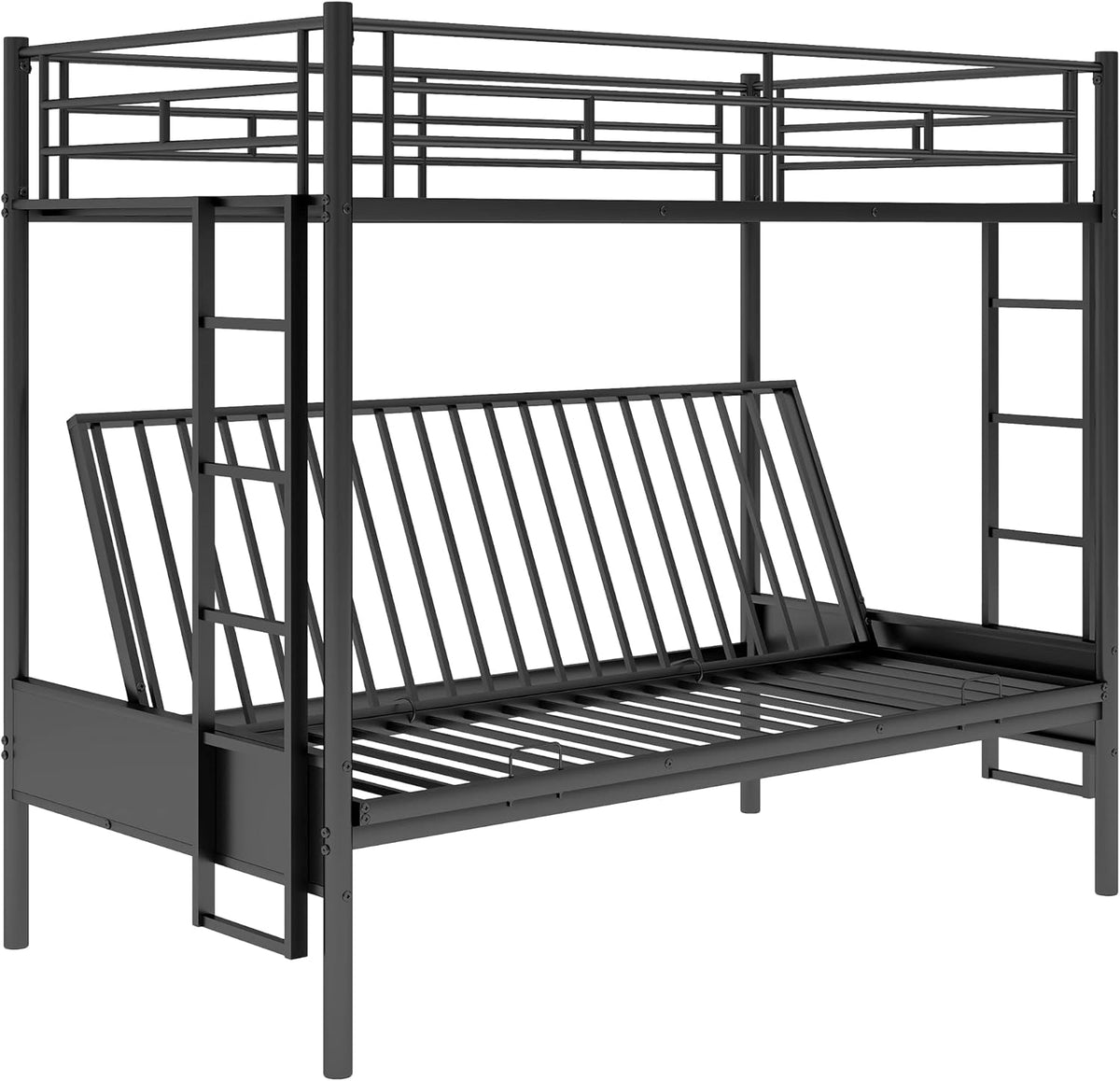 Twin Over Futon Full Bunk Bed with Metal Frame Black U7864