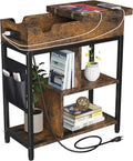 Side Table with Charging Station, Flip Top End Table with USB Ports and Outlets J8219