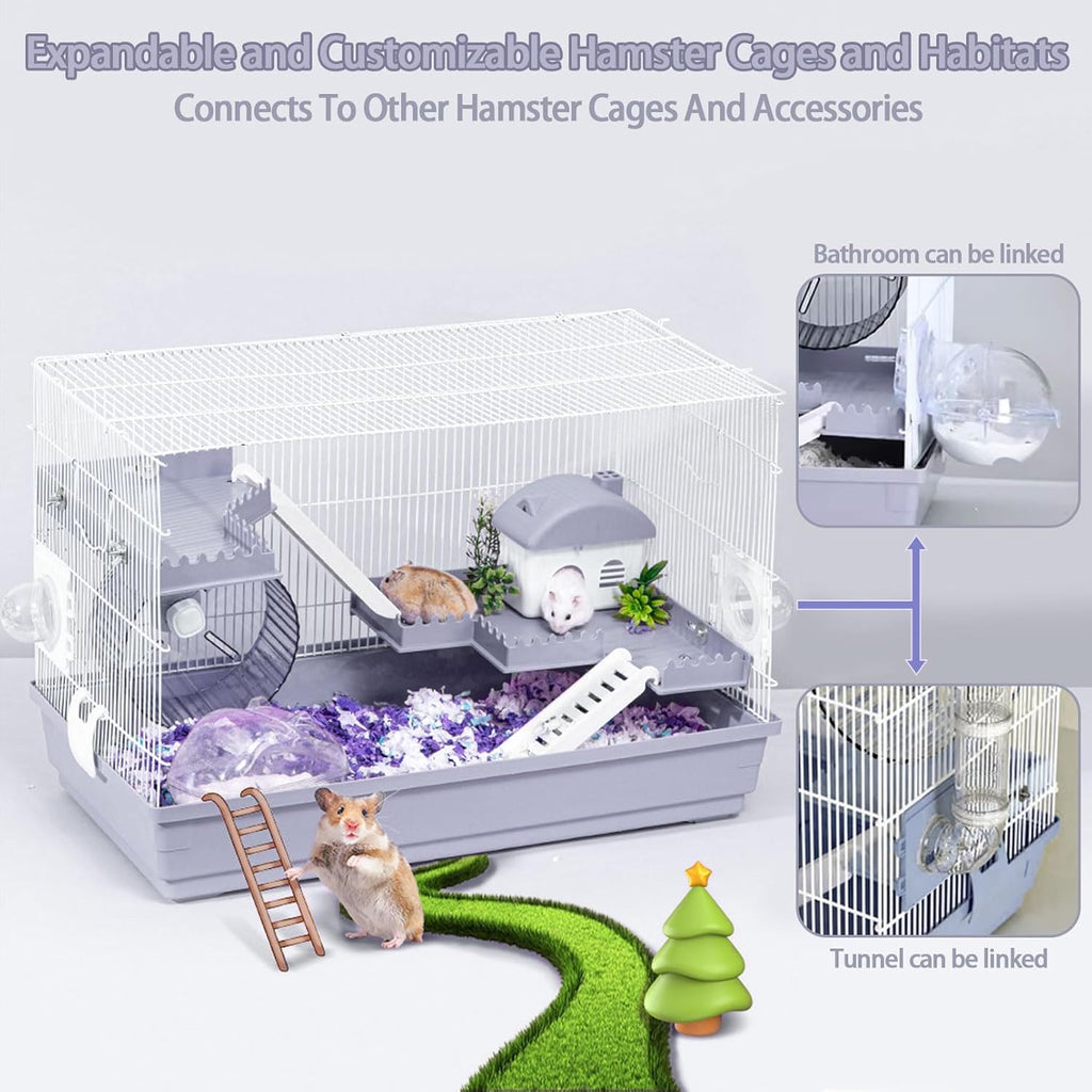 Large 3-Levels Grey Hamster Cage with Accessories J550