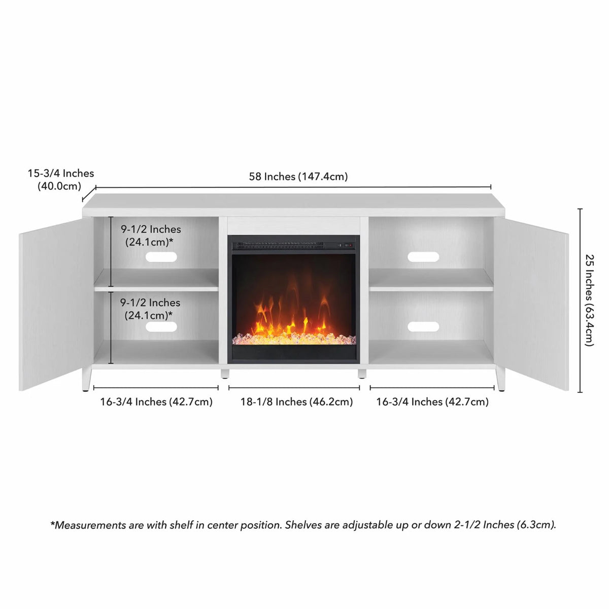 White Rectangular TV Stand with Fireplace U9089