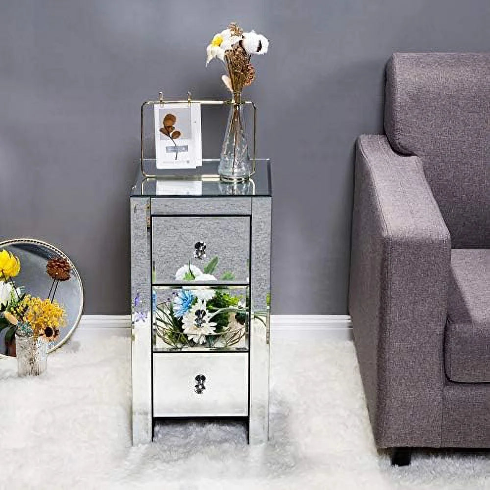 Mirrored Nightstand with 3 Drawers Silver L3469