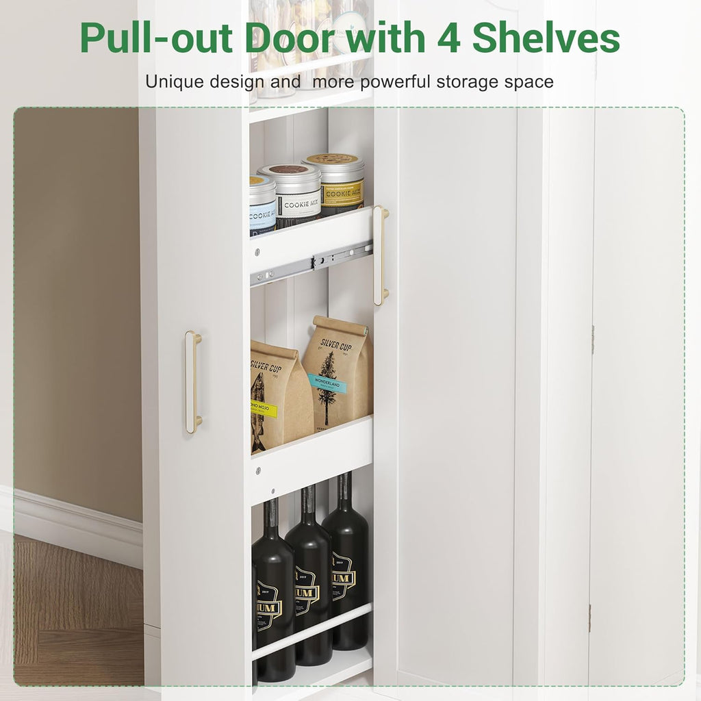 White Kitchen Pantry Cabinet with Drawer and Adjustable Shelves C55768