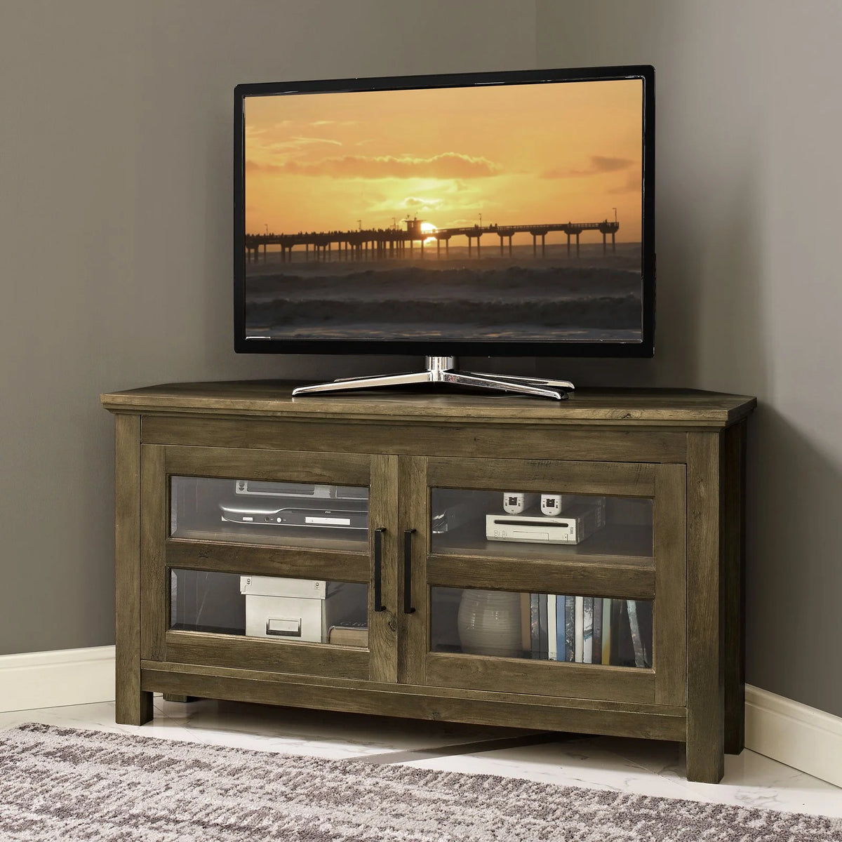 Grey Wash Wood Corner TV Console I679015