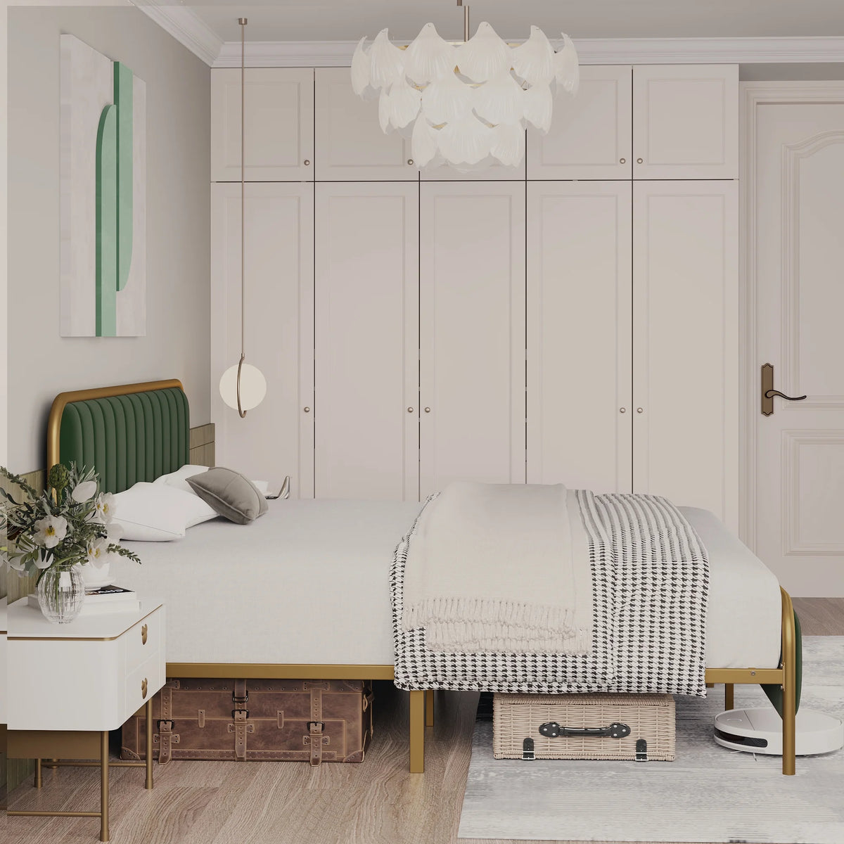 Green Full Size Upholstered Platform Bed Frame with Button Tufted Headboard M884212