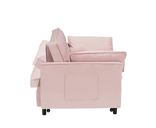 Beige Velvet Convertible Sleeper Sofa Bed with 2 Pillows G308164