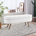 Linen Fabric Oval Storage Bench with Rubber Wood Legs H607291