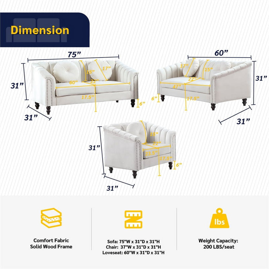 3 Piece Velvet Sofa Loveseat and Chair S15423