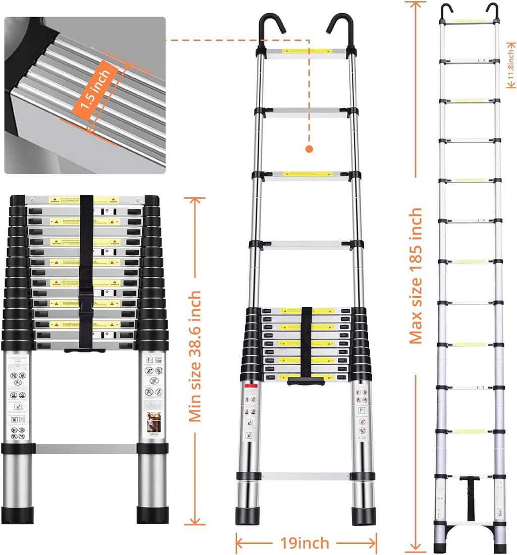16.5FT Aluminum Telescoping Ladder with Stabilizer Bar & Wheels B997