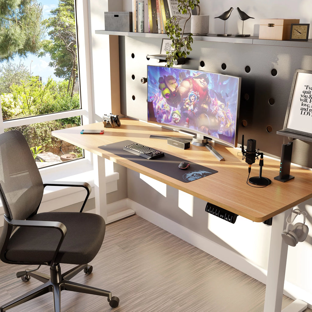 Electric Height Adjustable Standing Desk 63 x 24 Inches White Frame/Yellow Top C443216