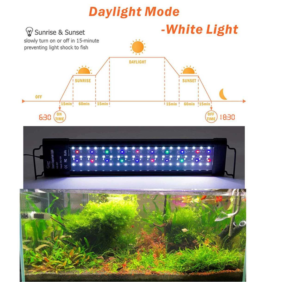 Hygger Auto On Off LED Aquarium Light Extendable 7 Colors Full Spectrum Light Fixture for Freshwater Planted Tank Build O7396
