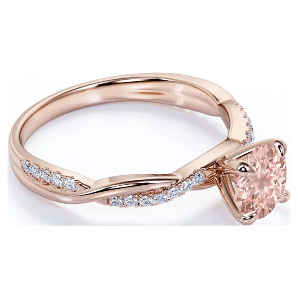 Peach Pink 1 Carat Round Cut Created Morganite and Moissanite Engagement Ring in 18k Gold Over Sterling Silver E86452