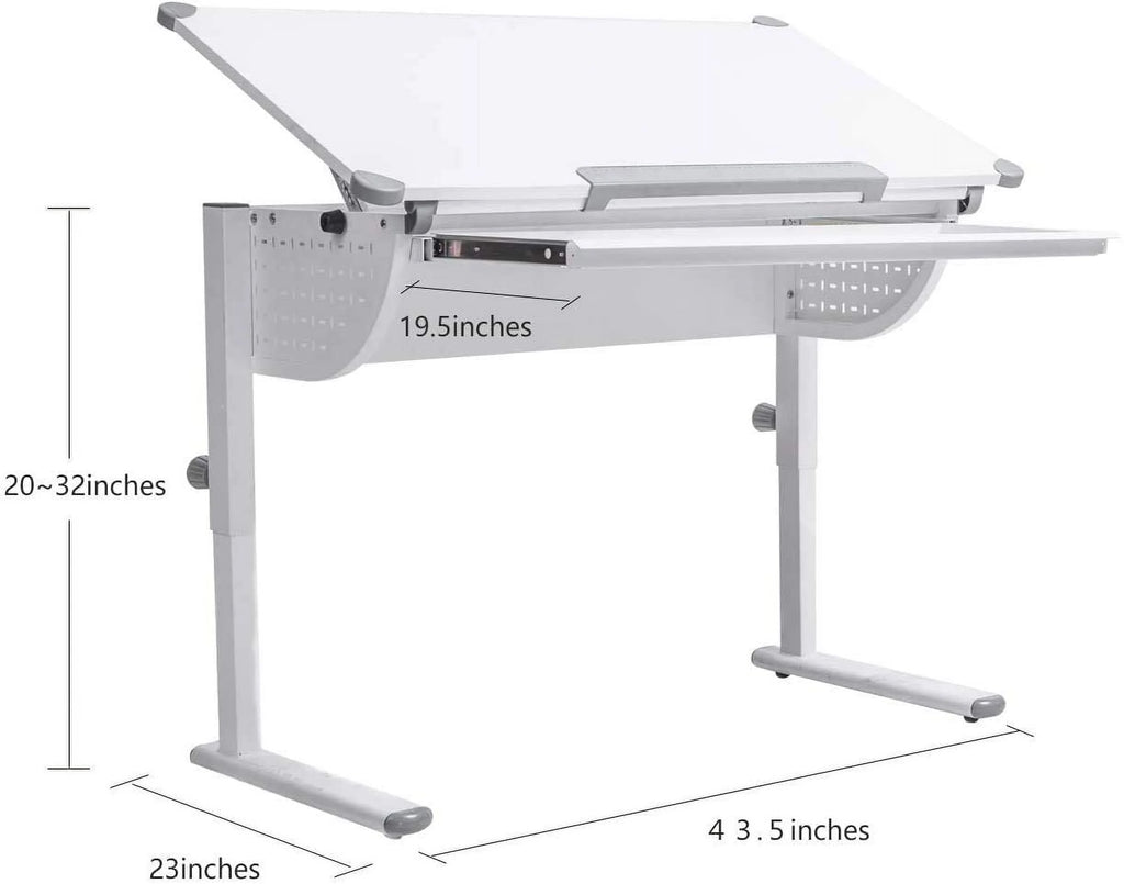 Adjustable Height Study Table with Tilting Desktop and Storage V2715