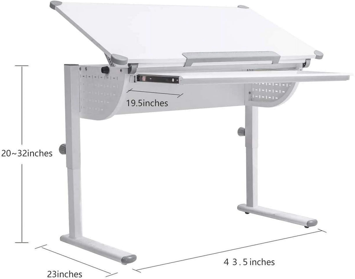 Adjustable Height Study Table with Tilting Desktop and Storage V2715