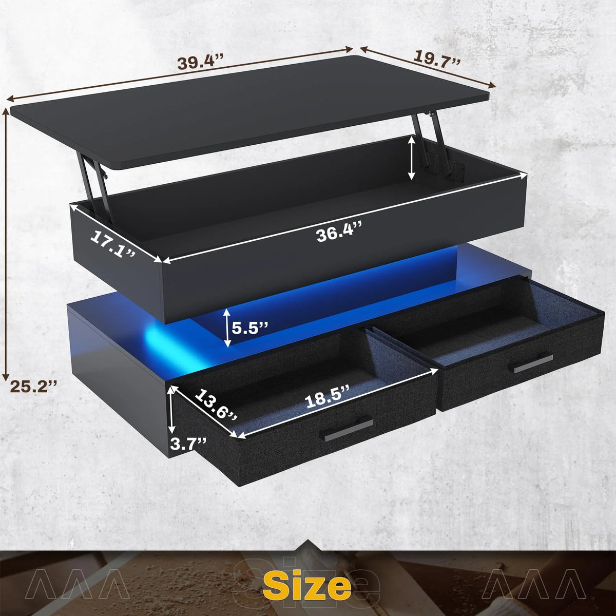 40" Lift Top Coffee Table with Storage and 2 Fabric Drawers N99202