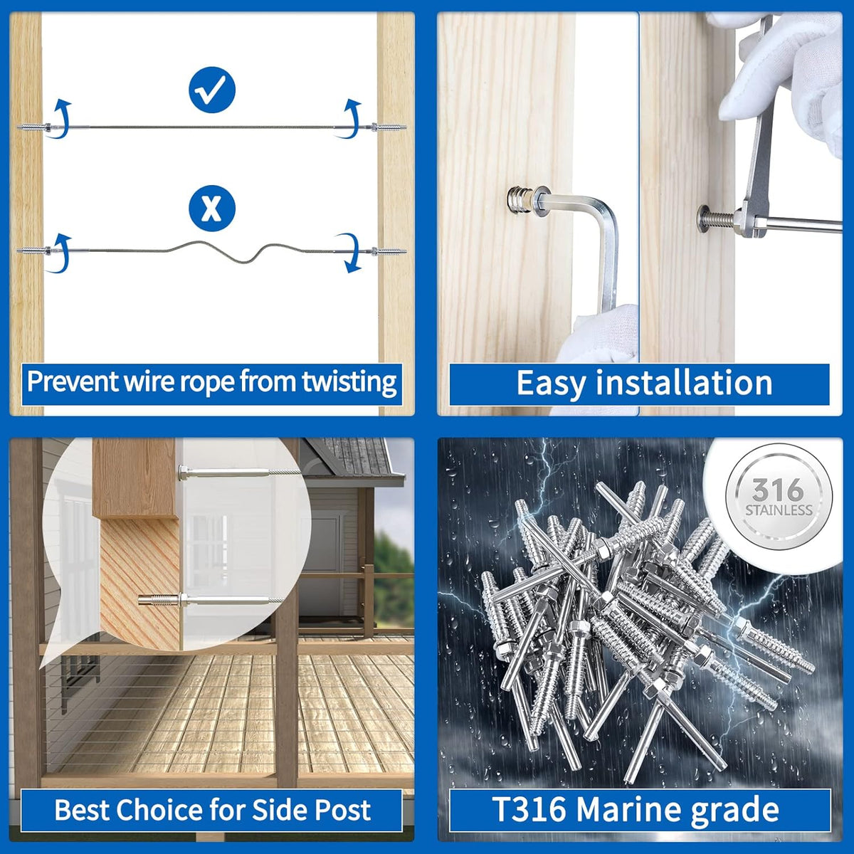 10Pair 3/16 T316 Stainless Steel Cable Railing Kit R431
