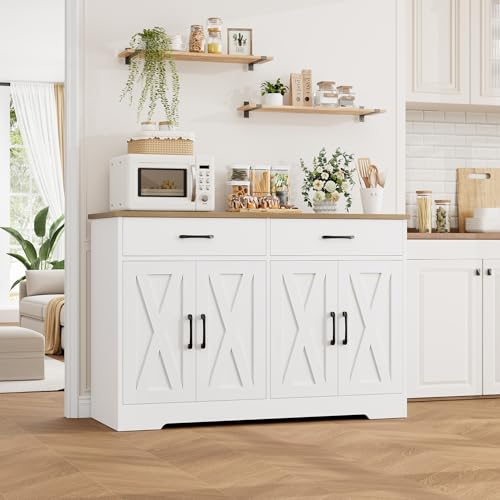 Black Rustic Brown Buffet Cabinet with Drawers and Shelves P889