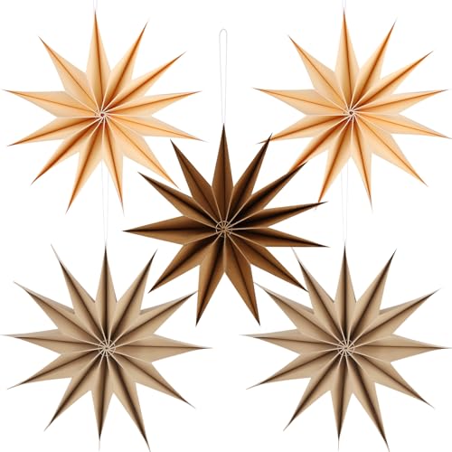 12 Inches 5 PCS Natural Paper Star Lanterns J3729