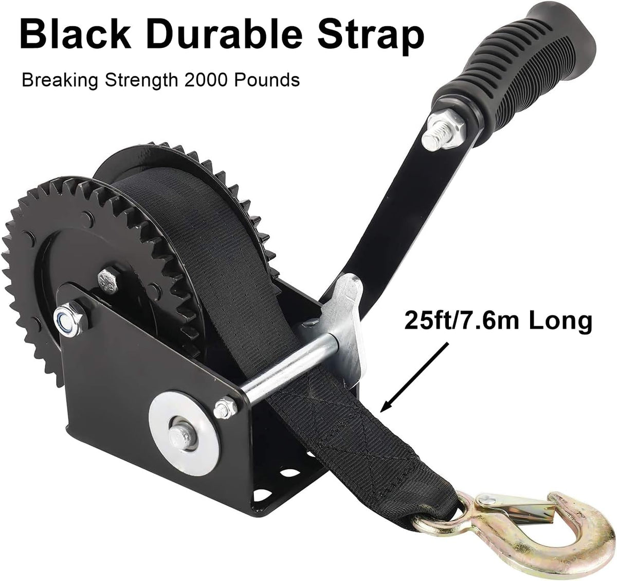 Heavy Duty Hand Winch 2000LBS with 25-Foot Strap, Pack of 2 A346