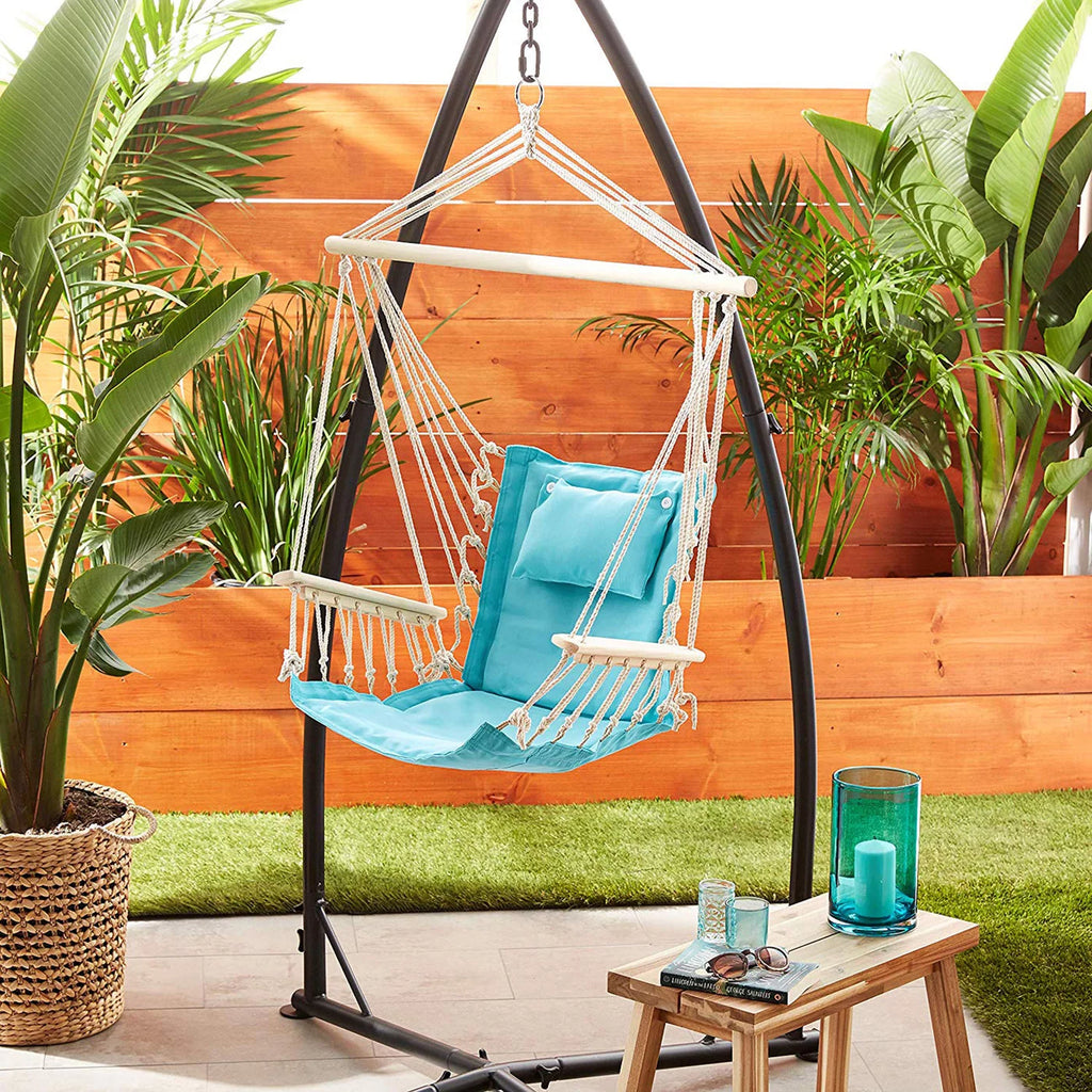 Hanging Hammock Chair Aqua Blue Polyester Cotton S43352