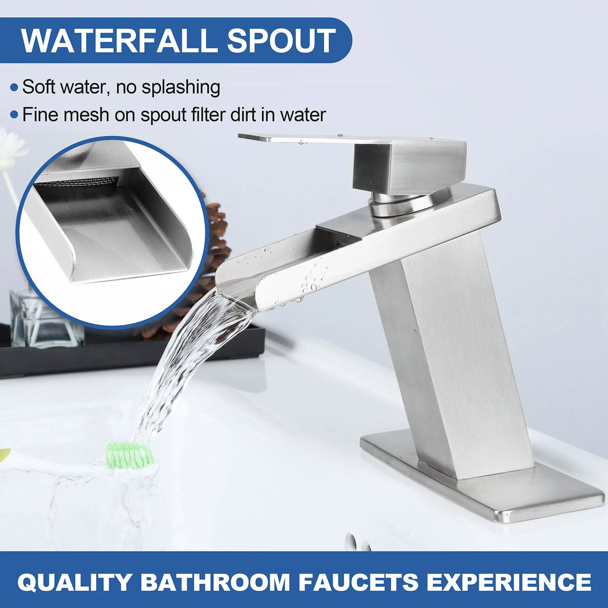 Modern Waterfall Spout Bathroom Sink Faucet E6502