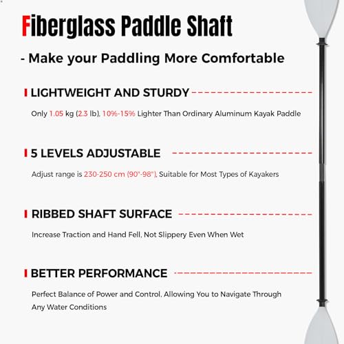 Adjustable Fiberglass Shaft Nylon Blade Kayak Paddle E3665