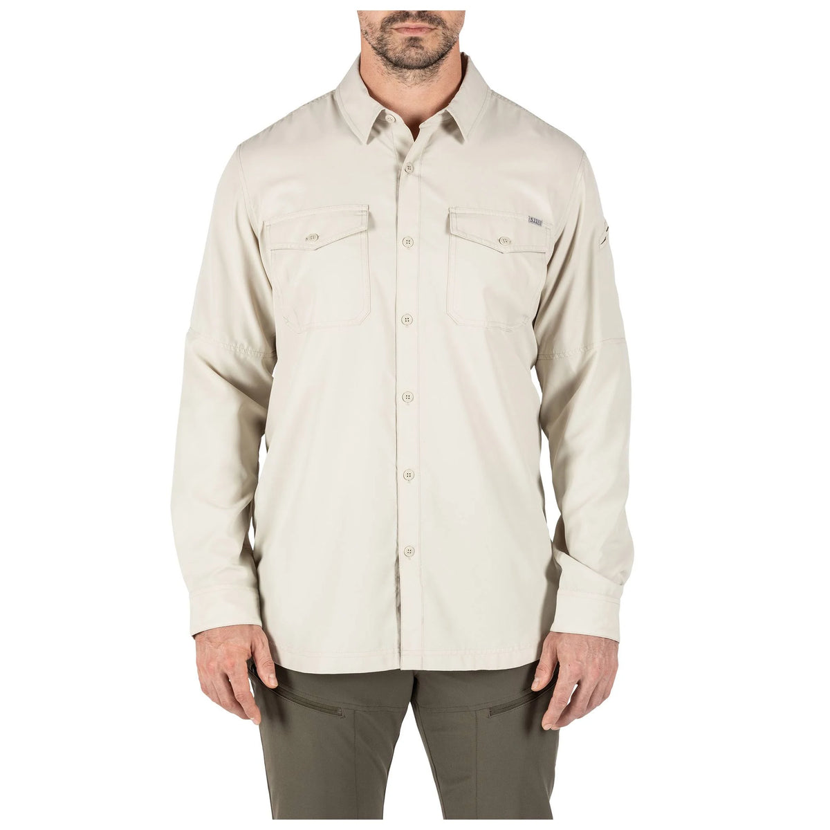 Volcanic Col Men's Long Sleeve Button-Down Shirt, 2 Chest Pockets, 100% Polyester, Regular Fit V286
