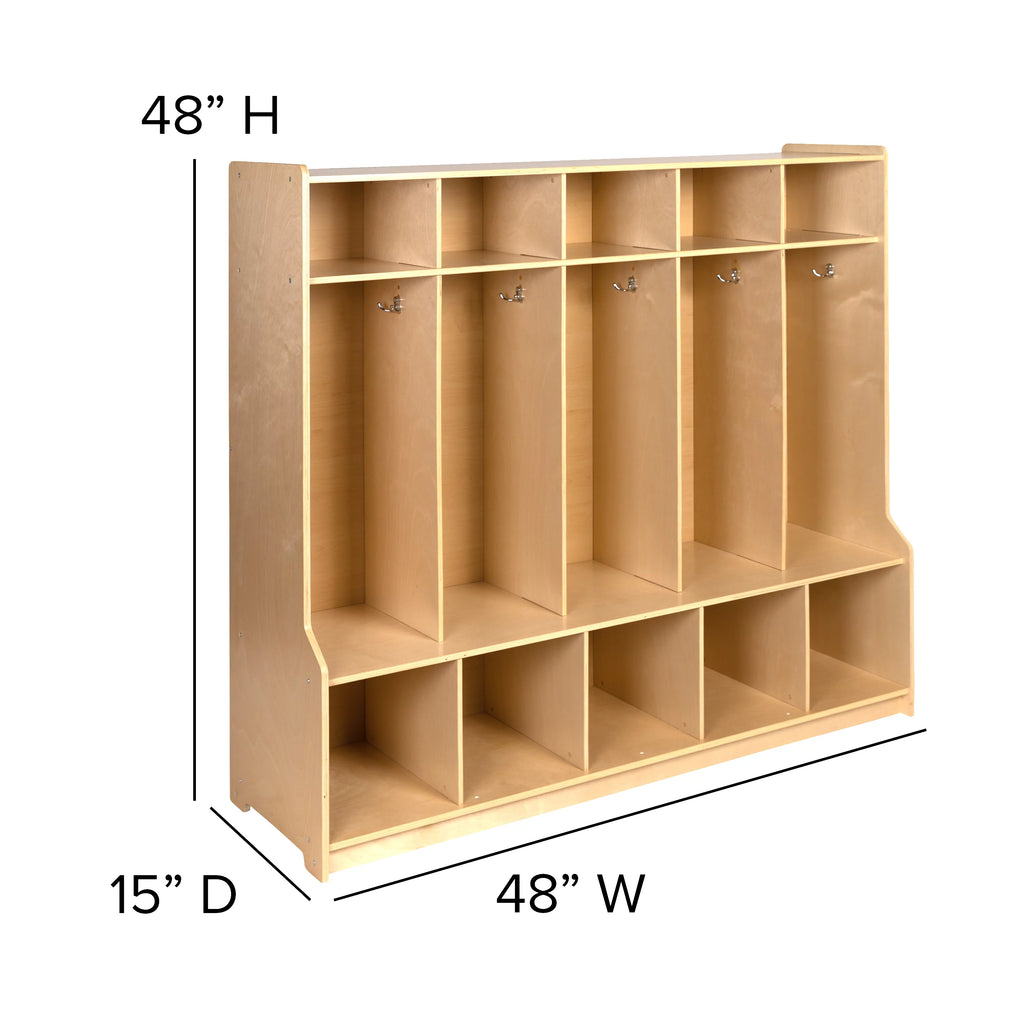 Wooden 5 Section Coat Locker with Bench and Cubbies F353121