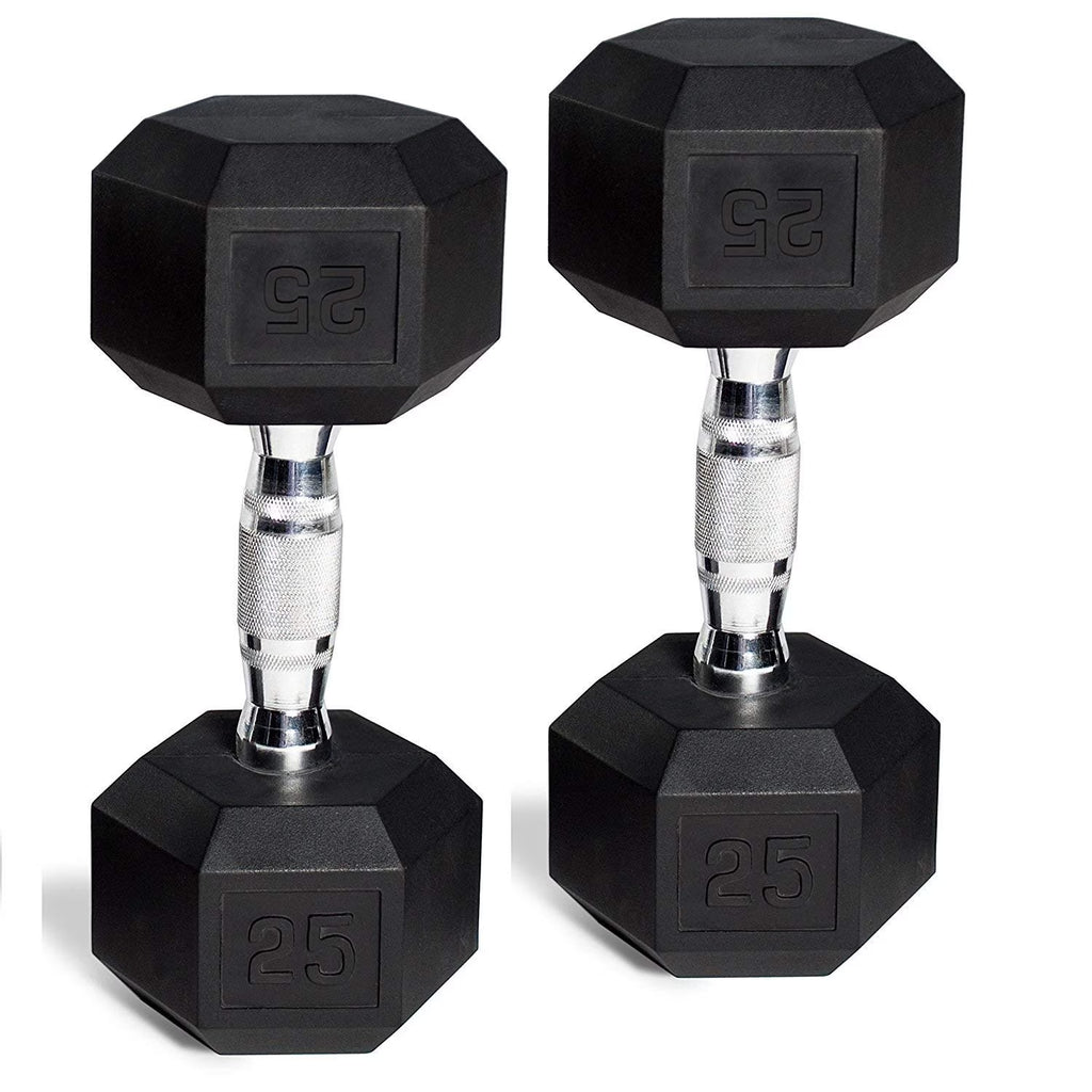 Hex Rubber Dumbbell Set of 2 with Metal Handles, 90 Lbs T60134
