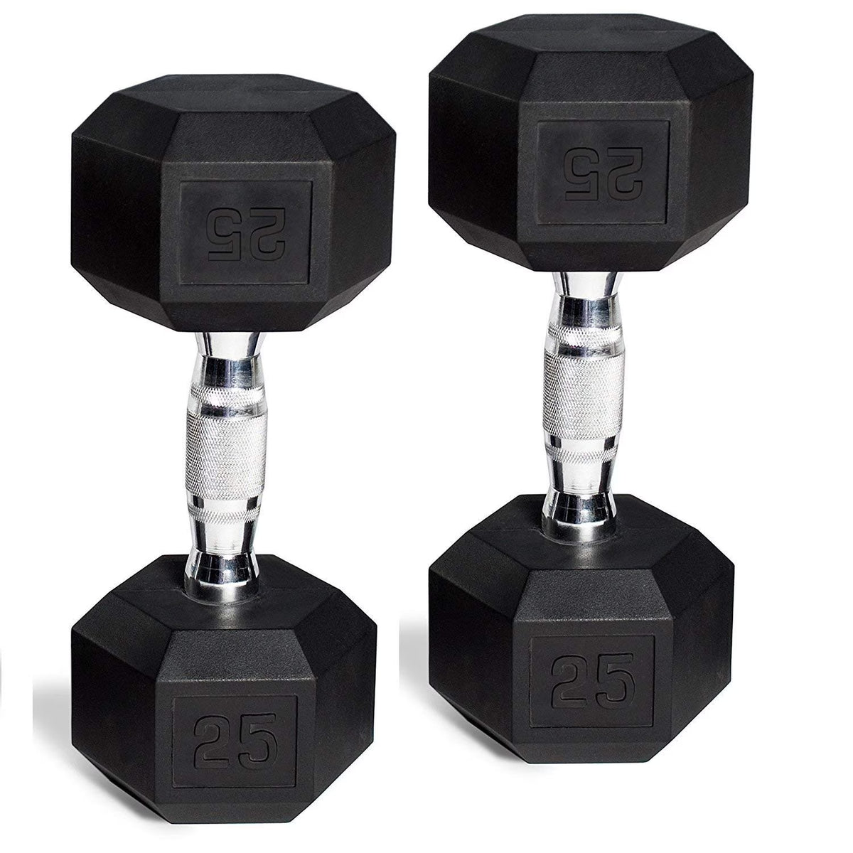 Hex Rubber Dumbbell Set of 2 with Metal Handles, 90 Lbs T60134
