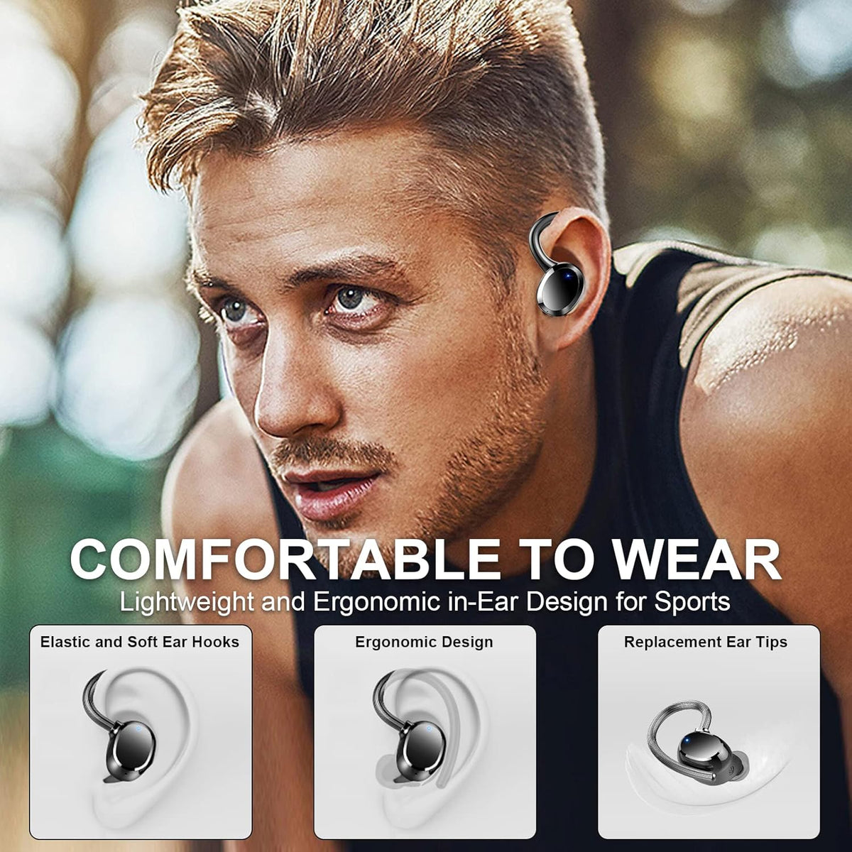 Wireless Bluetooth 5.1 Earbuds with Earhooks, IP7 Waterproof, 48H Playtime F109075