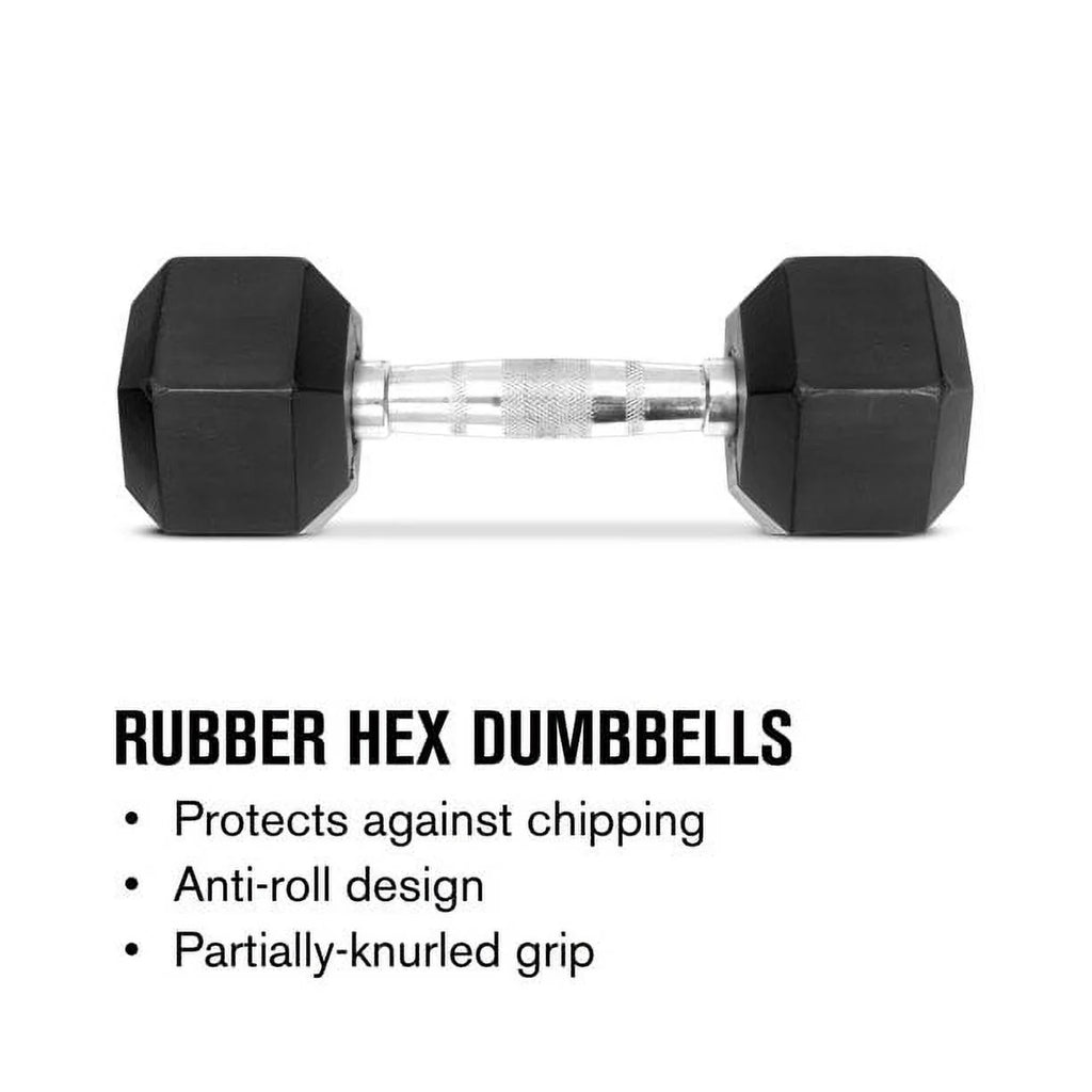Hex Rubber Dumbbell Set of 2 with Metal Handles, 90 Lbs T60134