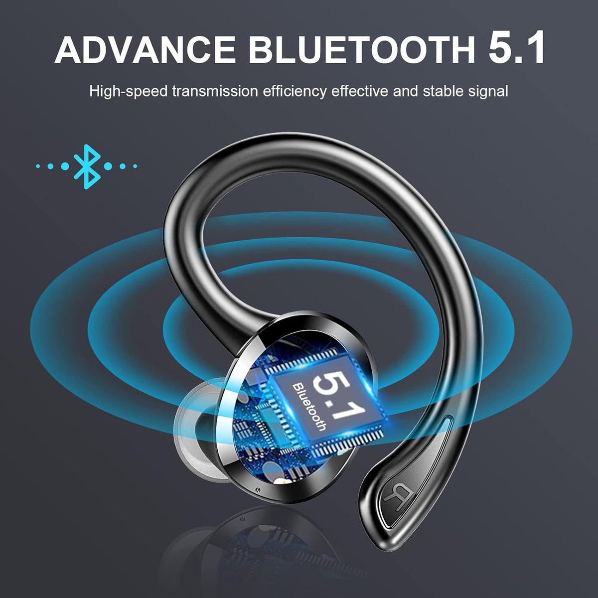 Wireless Bluetooth 5.1 Earbuds with Earhooks, IP7 Waterproof, 48H Playtime F109075
