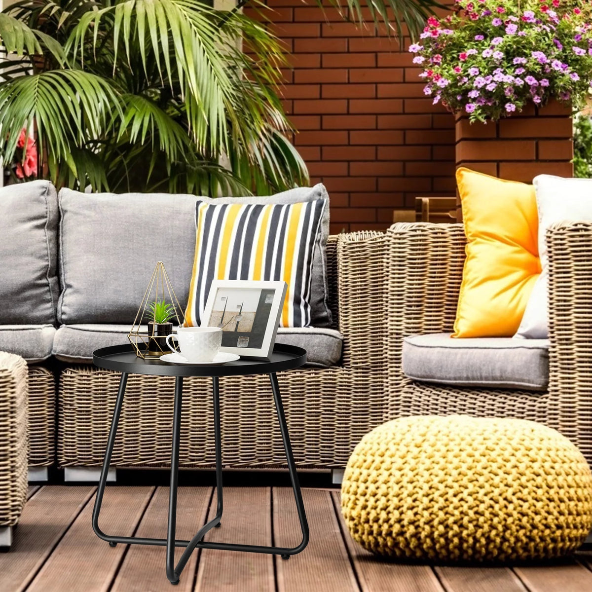 Black Round Steel Outdoor Side Table G467