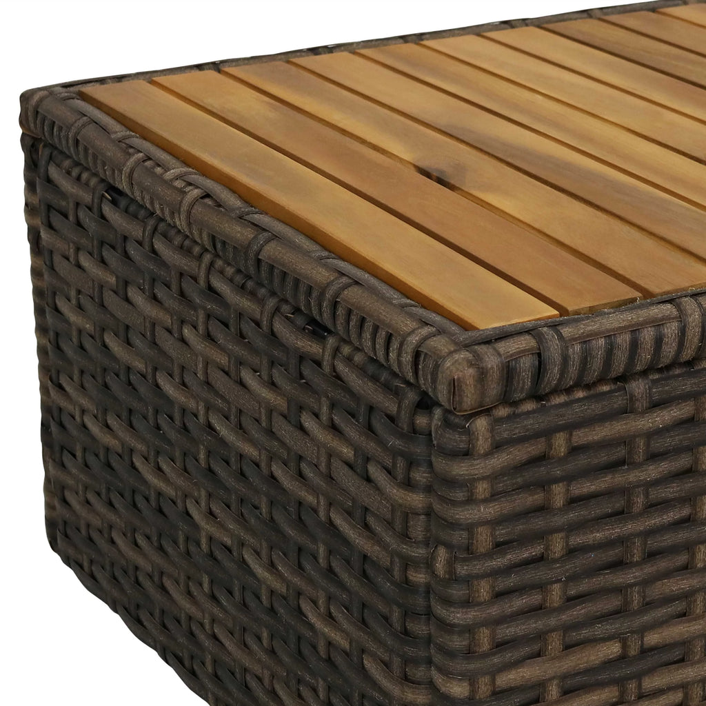 Rattan and Acacia Wood 4pc Patio Conversation Furniture Set with Cushions X2436