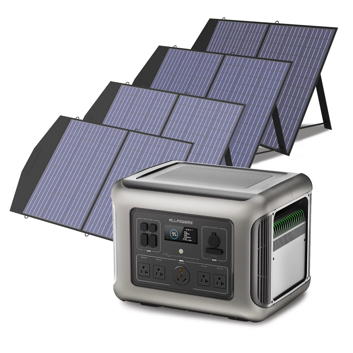 2500Watt 2016Wh LiFePO4 Portable Power Station with 4 Pack 100W Foldable Solar Panel H45215