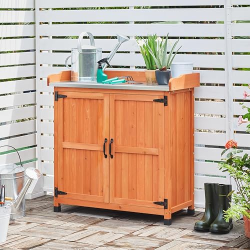 Brown Wooden Potting Bench Table with Removable Shelf H165