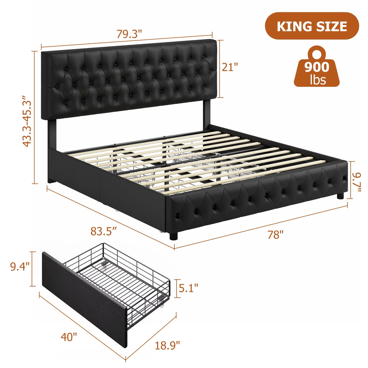 King White Faux Leather Upholstered Storage Bed Frame with 4 Drawers H867