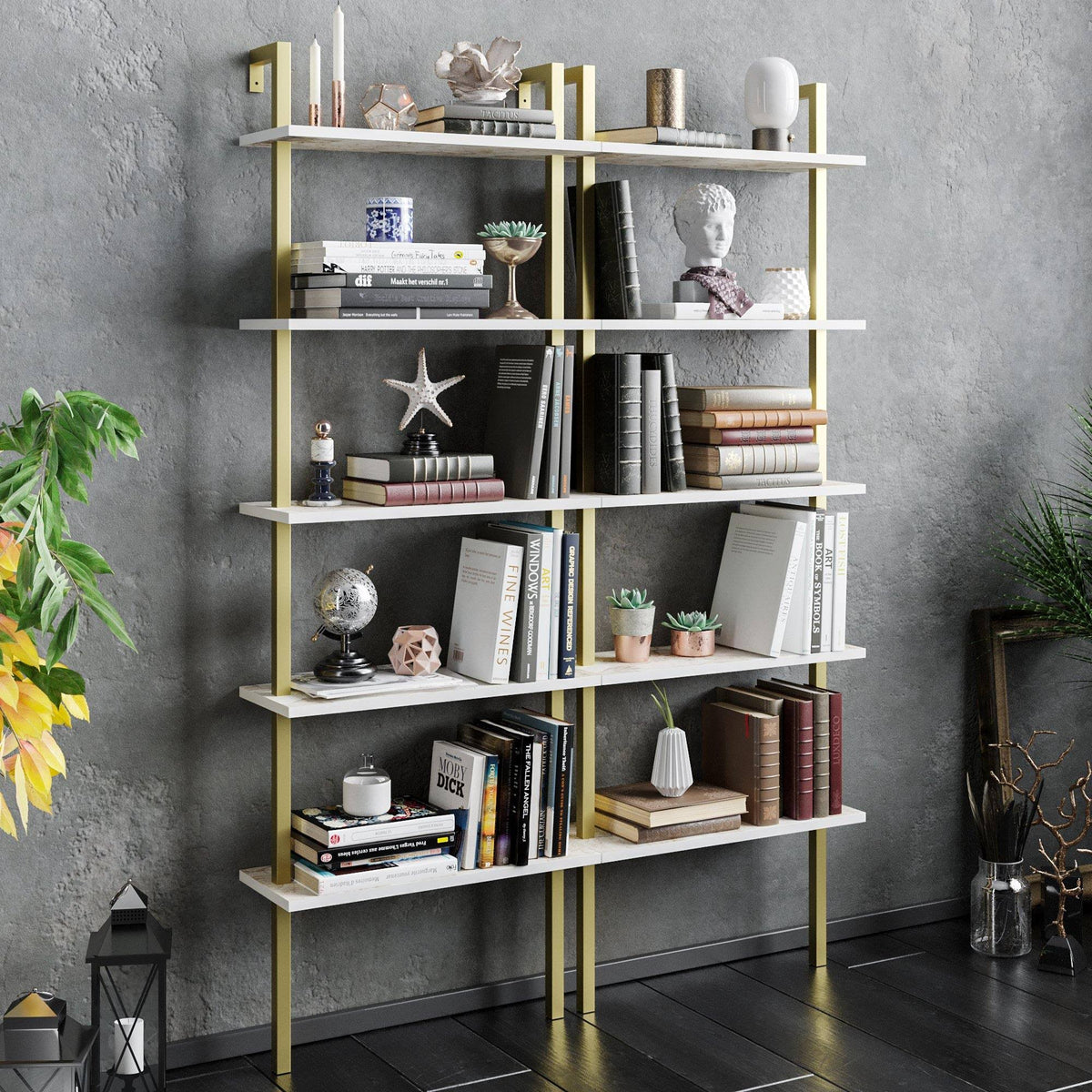 White Metal Wood Accent Ladder Bookcase B126763