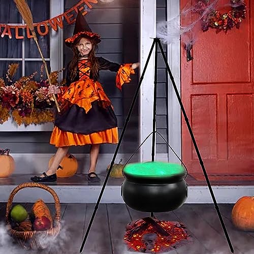 Black Plastic Cauldron with Light on Tripod Stand N3800