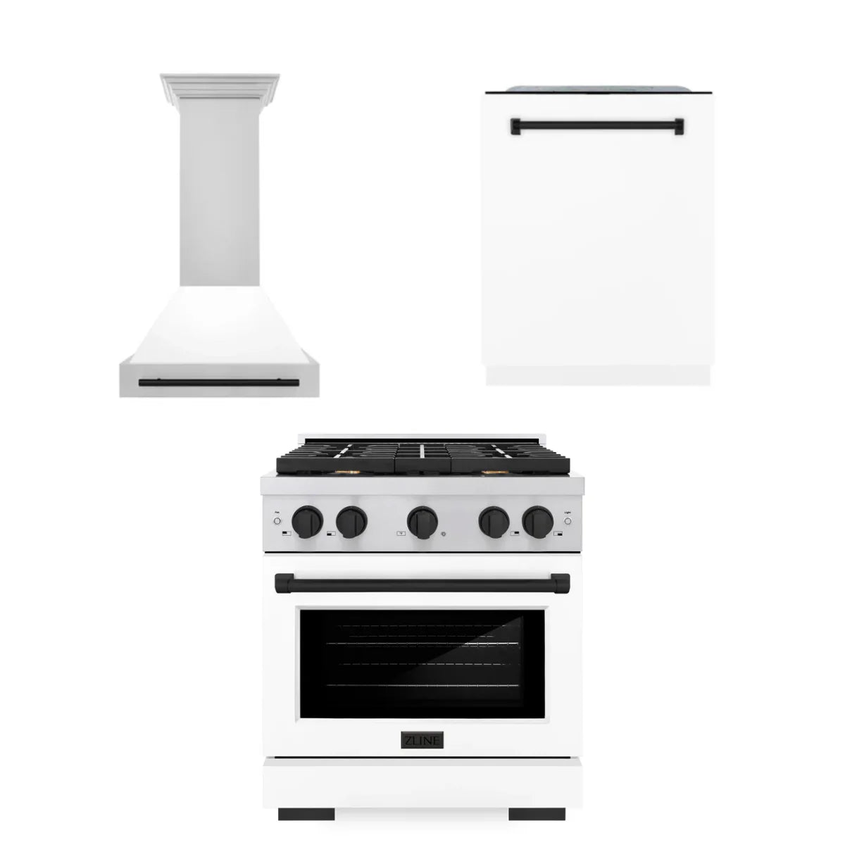30 In. Gas Range, Range Hood, Dishwasher in White K170368