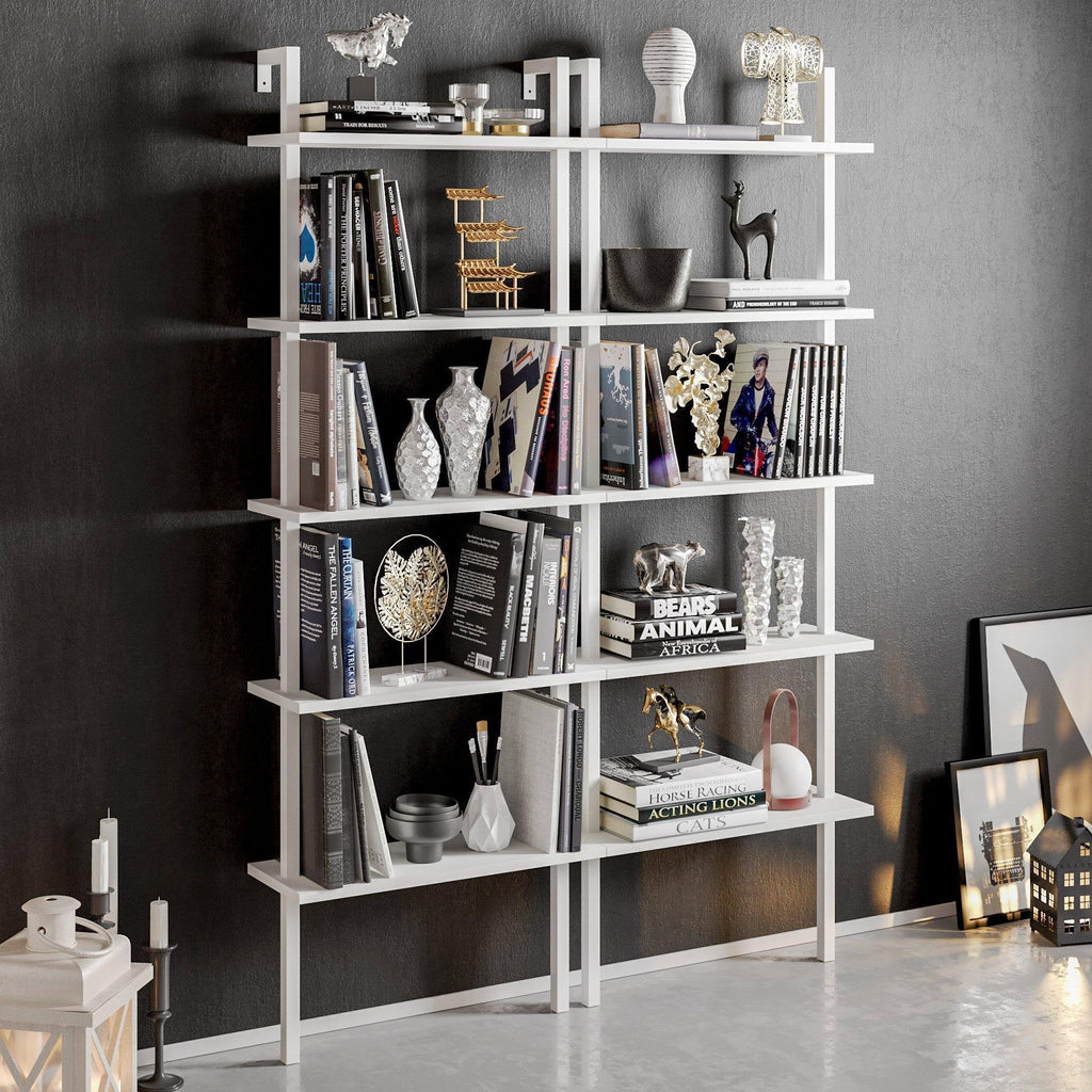 White Metal Wood Accent Ladder Bookcase B126763