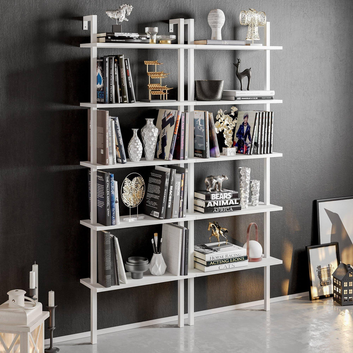 White Metal Wood Accent Ladder Bookcase B126763