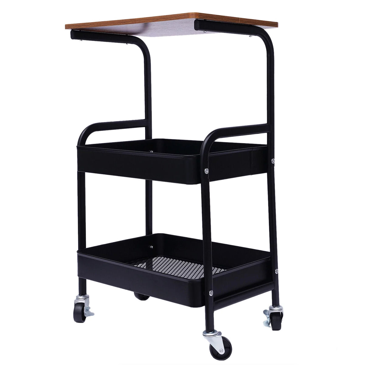 3 Tier Rolling Printer Cart with Wheel (Black+Brown) W1738
