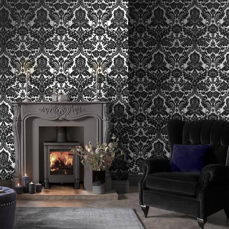 Gothic Damask Noir Wallpaper H40481