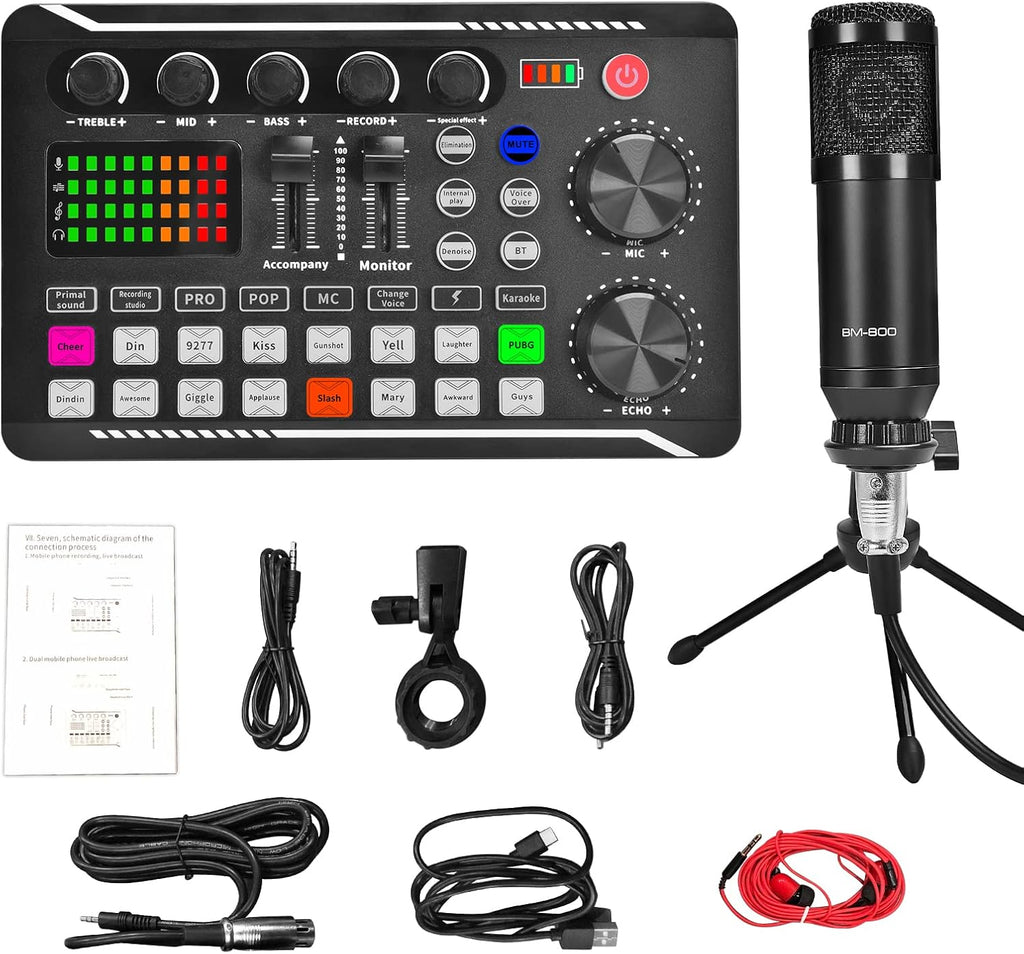 Podcast Equipment Bundle, Audio Interface with DJ Mixer and Sound Card, Cardioid Microphone, Portable Mixer Audio, Pack of 2 W53694