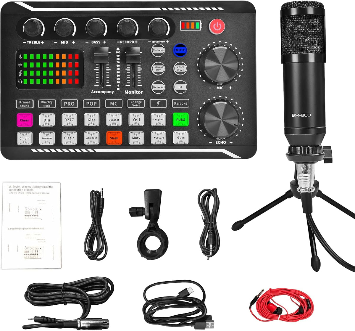 Podcast Equipment Bundle, Audio Interface with DJ Mixer and Sound Card, Cardioid Microphone, Portable Mixer Audio, Pack of 2 W53694