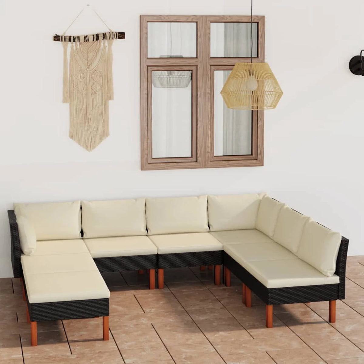 Black Poly Rattan 8 Piece Patio Set with Cushions G8297