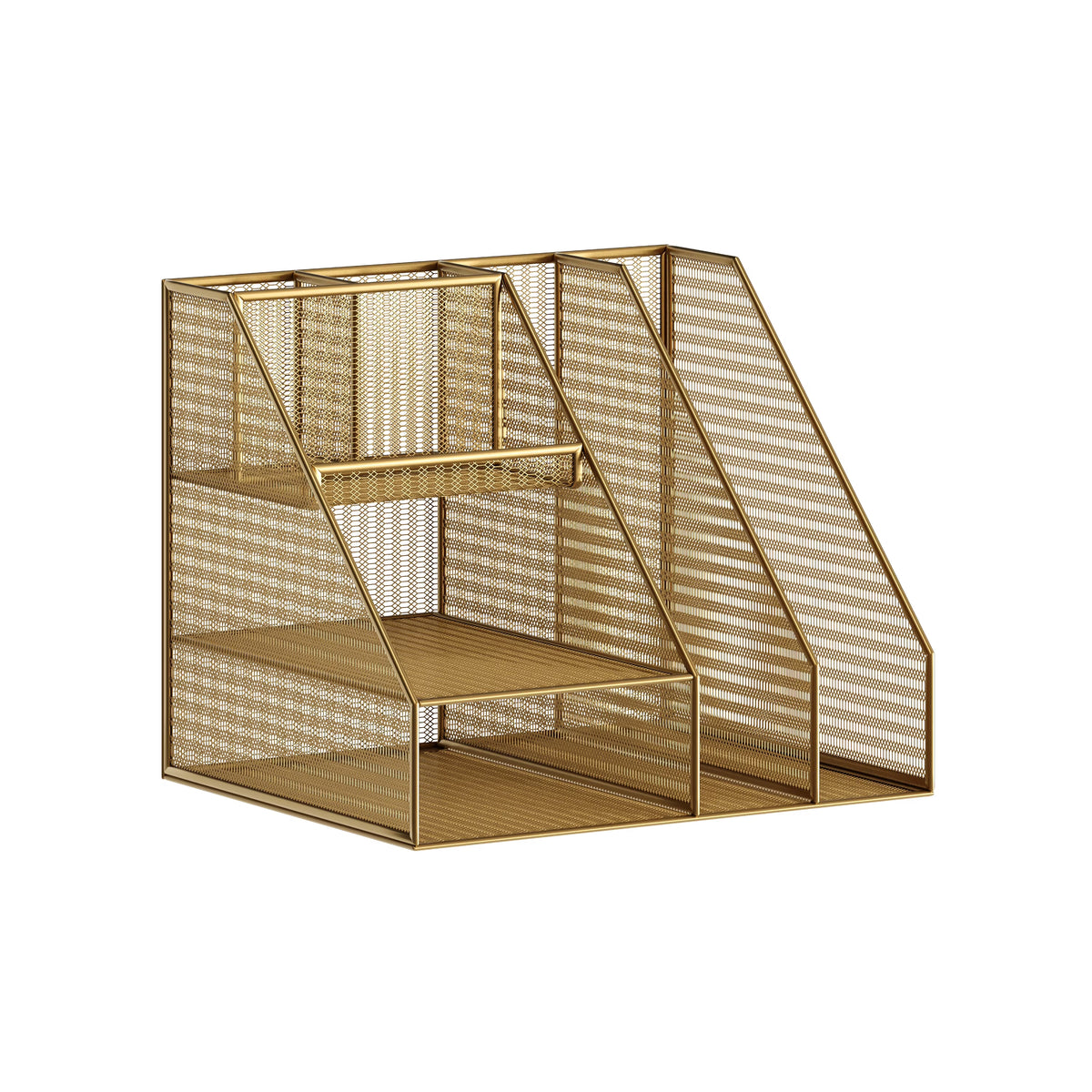 Gold Mesh Metal Desktop Organizer with Magazine File Holder N5054