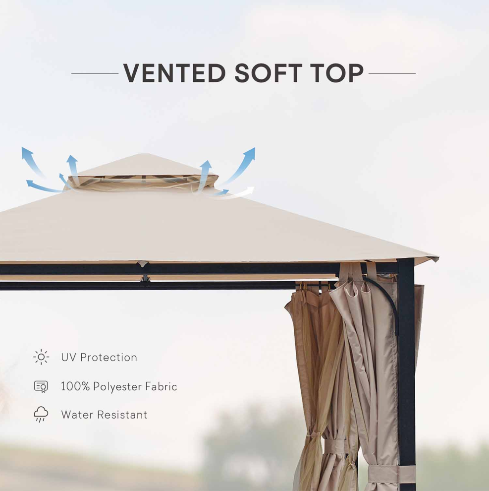 10 x 10 Outdoor Polyester Gazebo with Mosquito Netting and Privacy Curtains U524